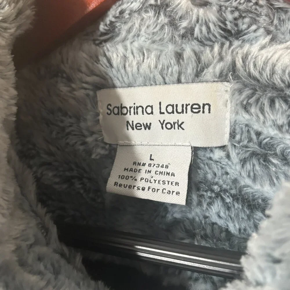 Sabrina Lauren Chevron Faux Fur Vest Silvery Blue Grey Alpine Chic Size L EUC